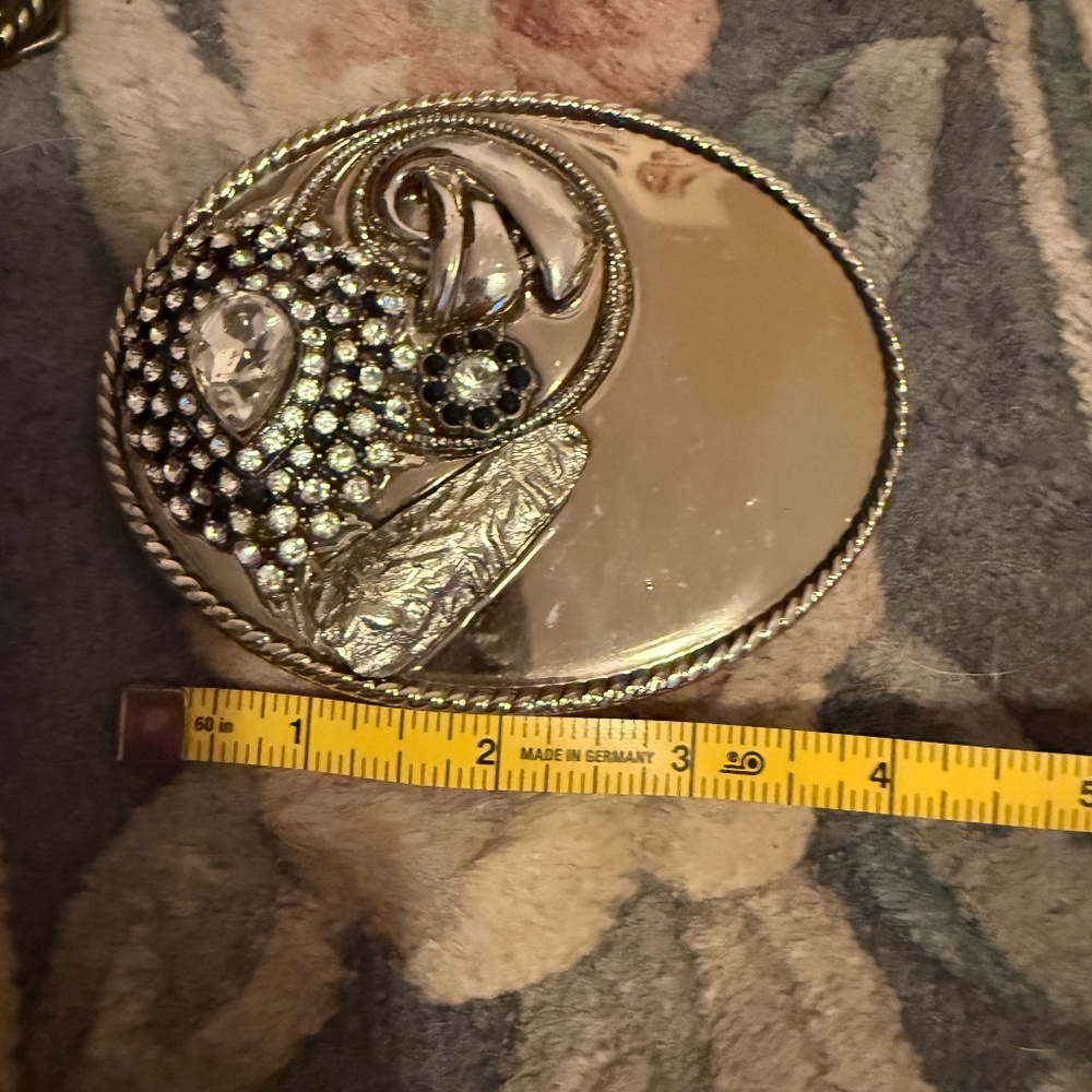 Silver belt buckle crystal brooch  4 1/2 x 3 1/2 belt buckle and fits 1 1/2 belt